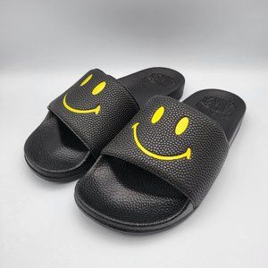 NEW Size 6Y / 7W Chinatown Market Smiley Slides in Black/Yellow